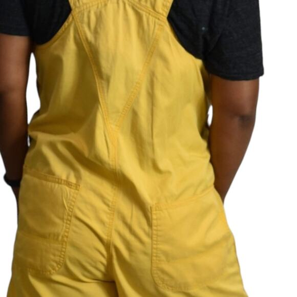 Vintage Bib Overalls Shorts Yellow Cotton Denim Shortalls 90s Y2k Size Medium - Picture 5 of 16